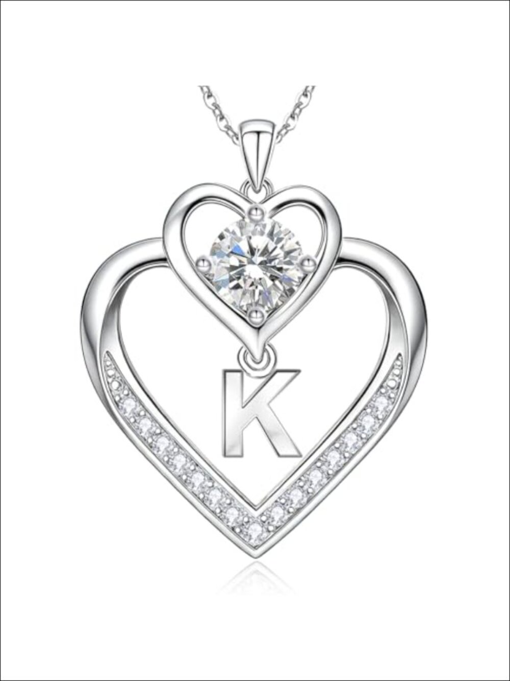 Sterling Silver Moissanite Initial Heart Pendant Necklace